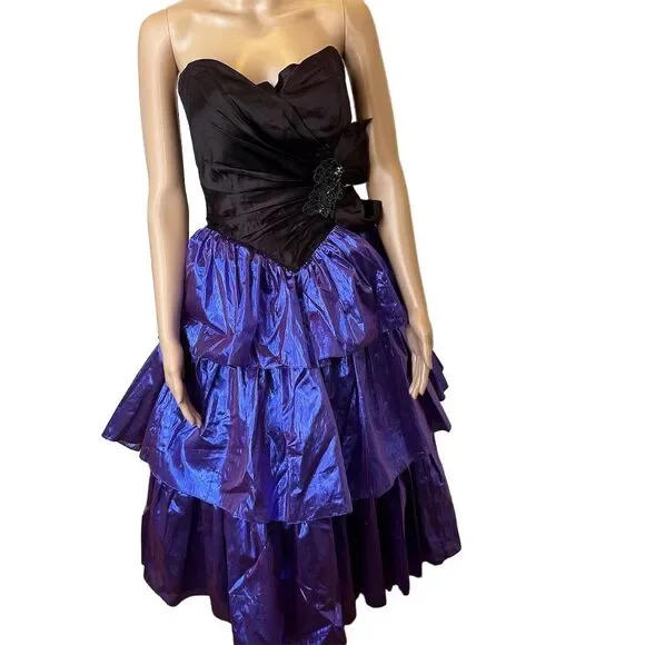 VTG Jessica McClintock x Gunne Sax 1980s Black/Purple Strapless Dress -XS - Picture 1 of 10